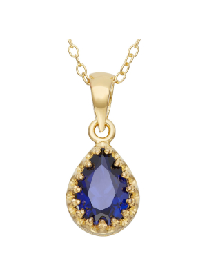 Pear-cut Sapphire Crown Pendant In Gold Over Silver