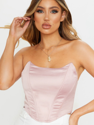 Dusty Rose Satin Pointed Hem Bandeau Corset