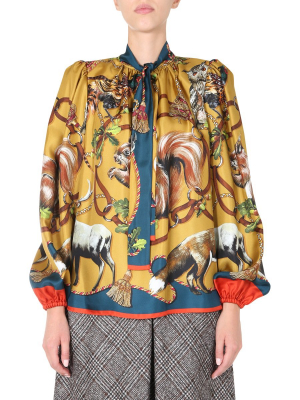 Dolce & Gabbana Pussybow Animal Printed Blouse