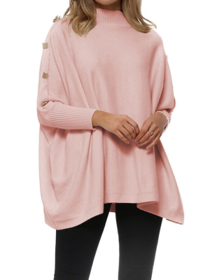 'jess' High-neck Buttoned Sleeves Cape Sweater (3 Colors)