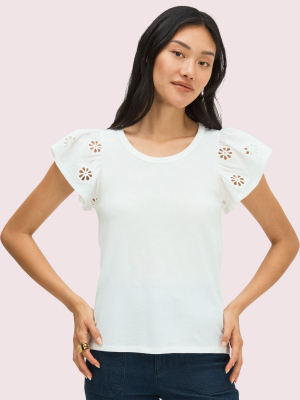 Eyelet Flutter Sleeve Tee