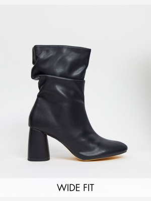 Public Desire Wide Fit Marshmallow Slouch Boots In Black