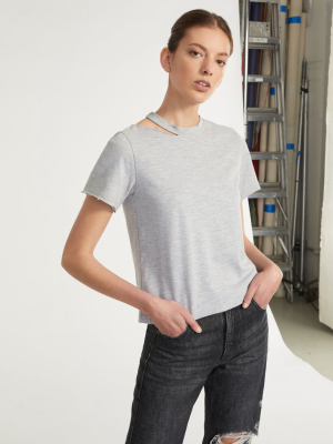 Tate Cut Out Tee In Light Heather Grey