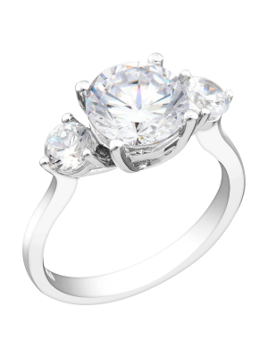 White Cubic Zirconia Silver Engagement Ring - 8 - Silver