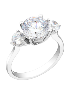 White Cubic Zirconia Silver Engagement Ring - 5 - Silver