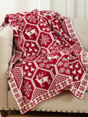 50"x60" Christmas Design Knitted Throw Red - Saro