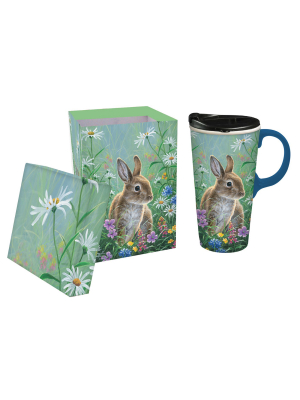 Evergreen Flag Ceramic Travel Cup, 17 Oz. ,w/box, Spring Bunny