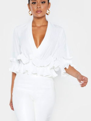 White Frill Detail Pleated Blouse