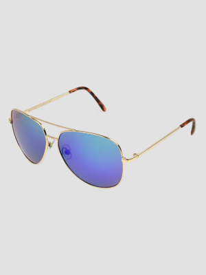 Women's Aviator Metal Shiny Sunglasses - A New Day™ Gold