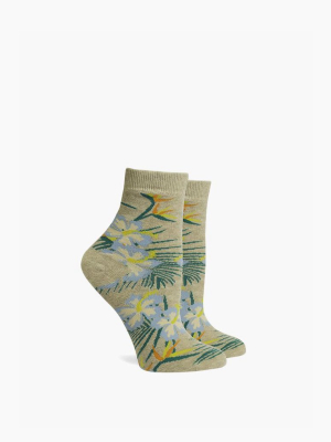 Havana Ankle Socks - Oatmeal Brown Tropical Print