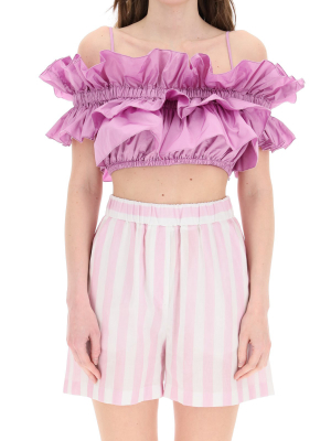 Msgm Taffeta Ruffled Crop Top