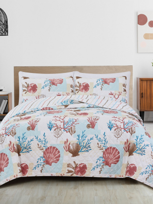 Great Bay Home Seabreeze Coastal Beach Reversible Quilt Set