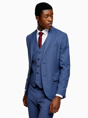 3 Piece Blue Skinny Fit Suit With Notch Lapels