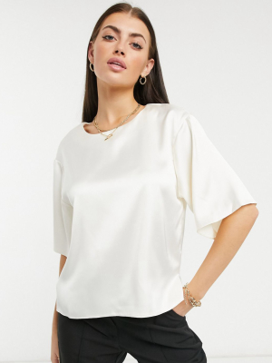 Asos Design Satin Tee In Cream