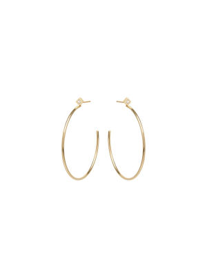 14k Medium Tiny Princess Diamond Hoops