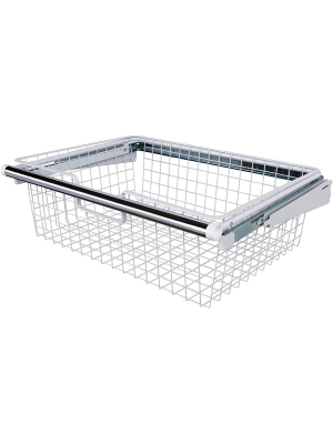 Rubbermaid Portable Metal Wire Sliding Hanging Storage Basket For Closet Organizer Kits, White