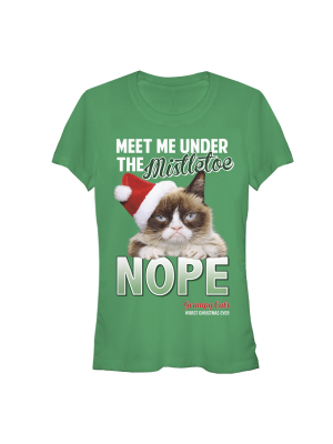 Fifth Sun Juniors Grumpy Cat Short Sleeve Crew Graphic Tee - Green Small