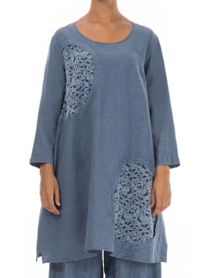 Floral Bubbles Blue Iris Silk Linen Tunic