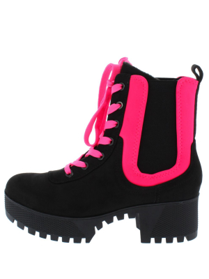 Powerful34 Black Neon Pink Women's Boot