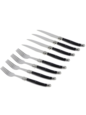8pc Stainless Steel Laguiole Faux Onyx Cutlery Set Black - French Home