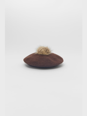 Pompom Trim Plain Beret