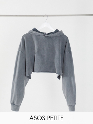 Asos Design Petite Cropped Hoodie In Washed Gray