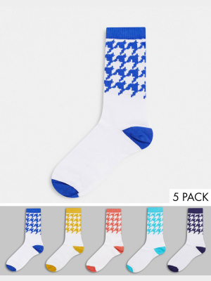 Asos Design Ankle Socks With Checkerboard Design 5 Pack