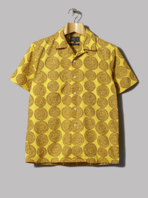 Beams Plus Open Collar Dobby Print Shirt (mustard)