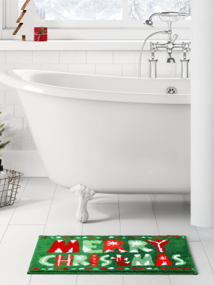 17"x24" Merry Christmas Bath Rug Green - Wondershop™