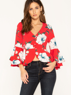 Floral Stunner 3 4 Sleeve Top