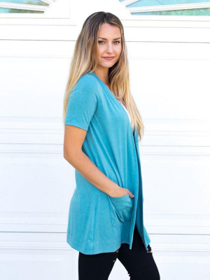 Short Sleeve Perfect Boyfriend Cardigan - Blue