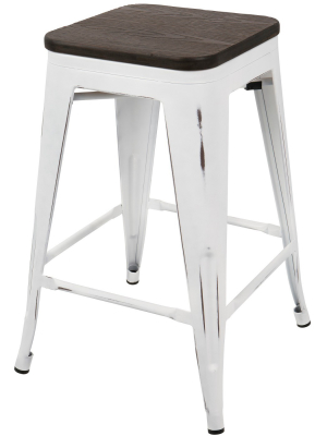 5pc Oregon Industrial Farmhouse Counter Stool Set Vintage White/espresso - Lumisource