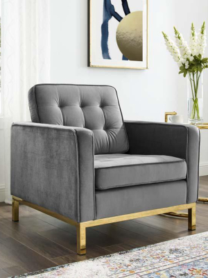 Knoll Style Gold Trim Velvet Armchair