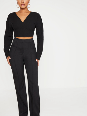 Petite Black High Waist Straight Leg Pants