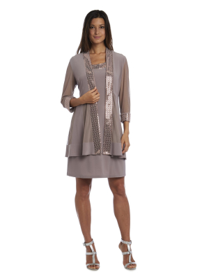 Dress And Jacket Set With Sheer Sleeves And Embellished Edges