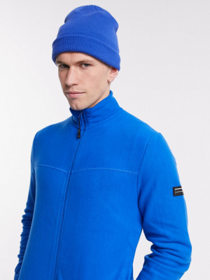 Asos Design Polar Fleece Track Jacket With Badge In Bright Blue