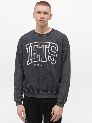 Iets Frans… Washed Black Applique Crew Neck Sweatshirt