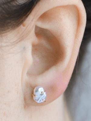 Silver Nugget Pearl Mismatched Stud Earrings