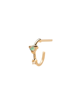 Mini Two-step Hoop Earring - Opal & Diamond