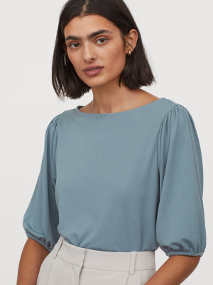 Puff-sleeved Boat-neck Top