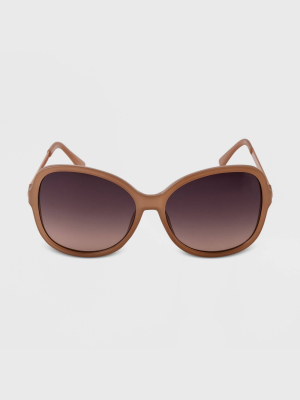 Women's Butterfly Oversized Metal Sunglasses - A New Day™ Brown