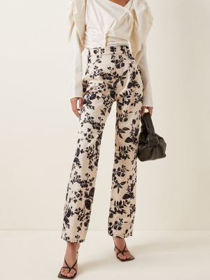 Embroidered Cotton-twill Straight-leg Pants