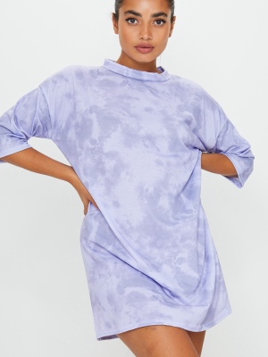 Petite Purple Oversized Tie Dye T Shirt Dress