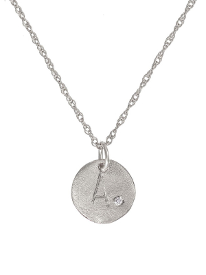 Midi Disc Necklace With Diamond - 14k White Gold Initial Letter