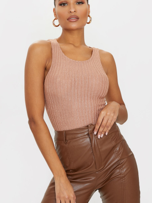 Copper Glitter Rib Racer Bodysuit