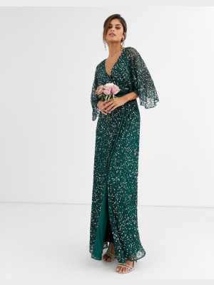 Maya Bridesmaid Delicate Sequin Wrap Maxi Dress In Green