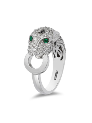 Effy Signature 14k White Gold Diamond And Emerald Ring, 1.40 Tcw