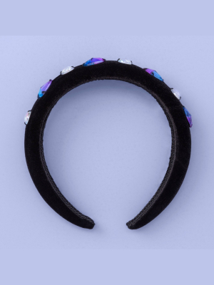 Girls' Puffy Velvet Gem Headband - More Than Magic™ Black