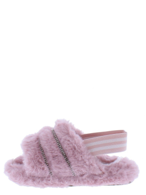 Marguax Blush Rhinestone Faux Fur Slingback Kids Sandal