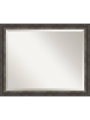 32" X 26" Bark Rustic Framed Bathroom Vanity Wall Mirror Charcoal - Amanti Art